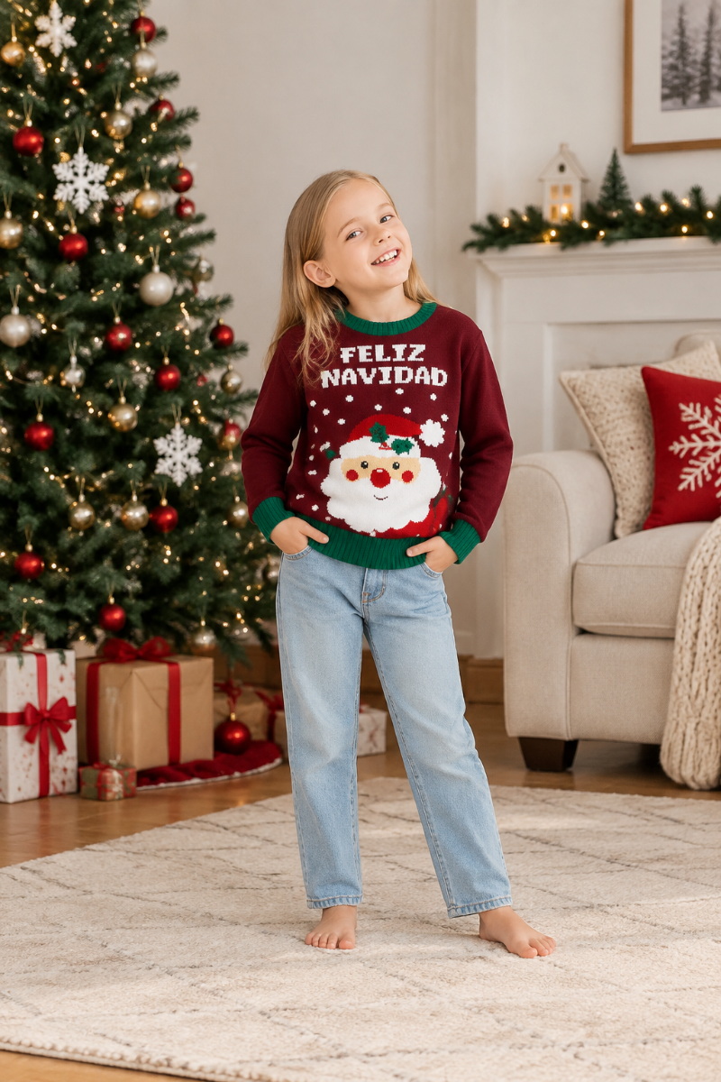 Kersttrui in familiestijl - Kerstman met kerstgroet