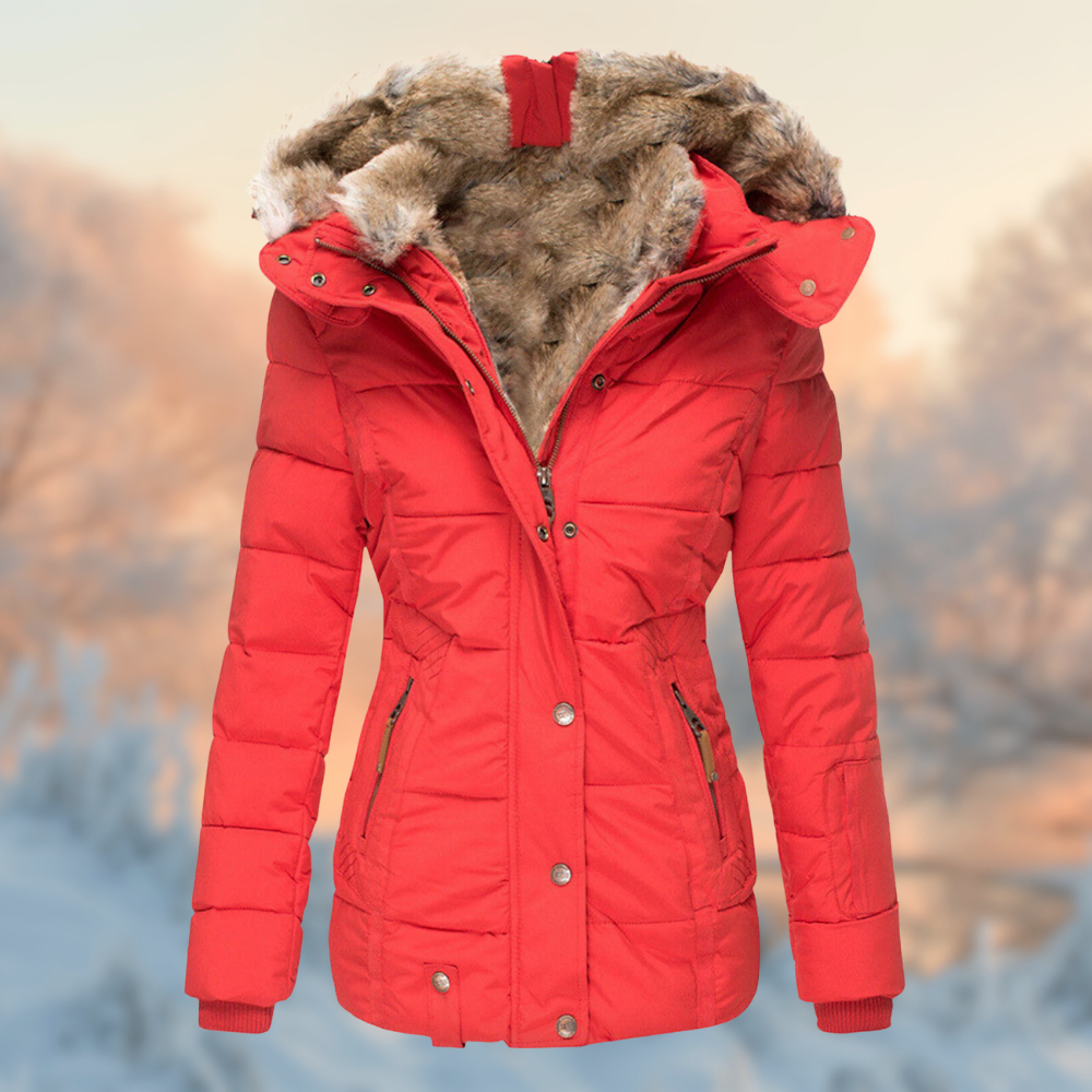 Damen warmer Wintermantel mit Kapuze und schmeichelhaftem Schnitt