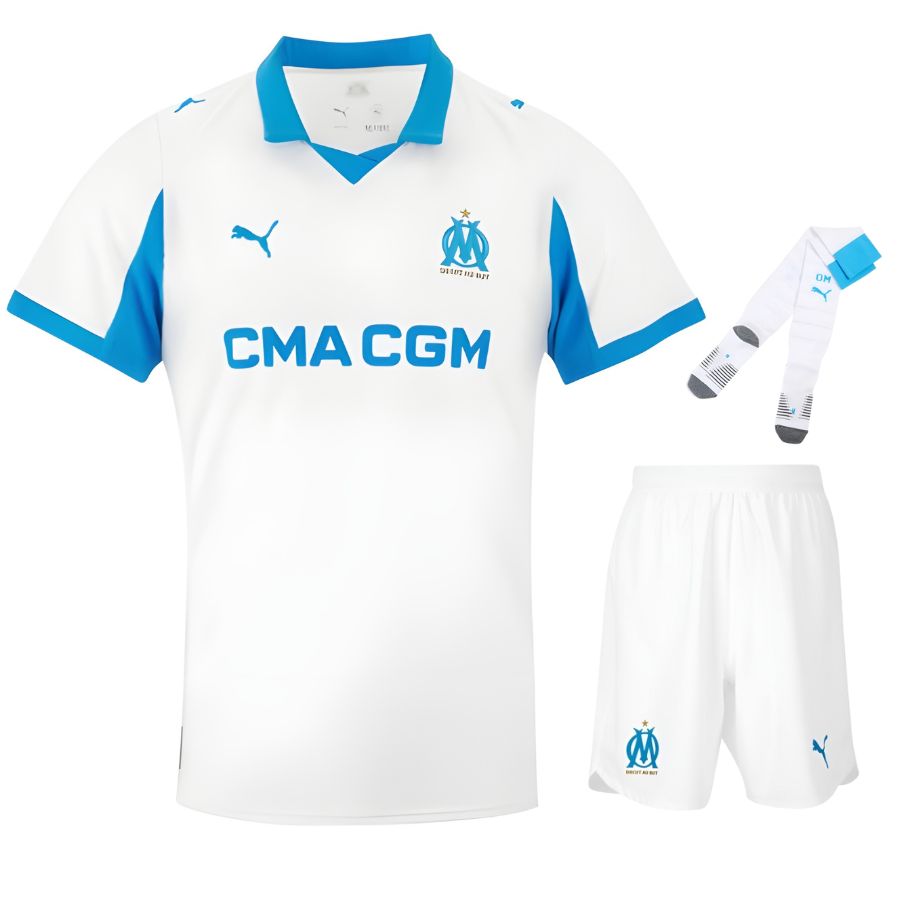 Ensemble maillot domicile enfant de l'Olympique de Marseille 2025/26