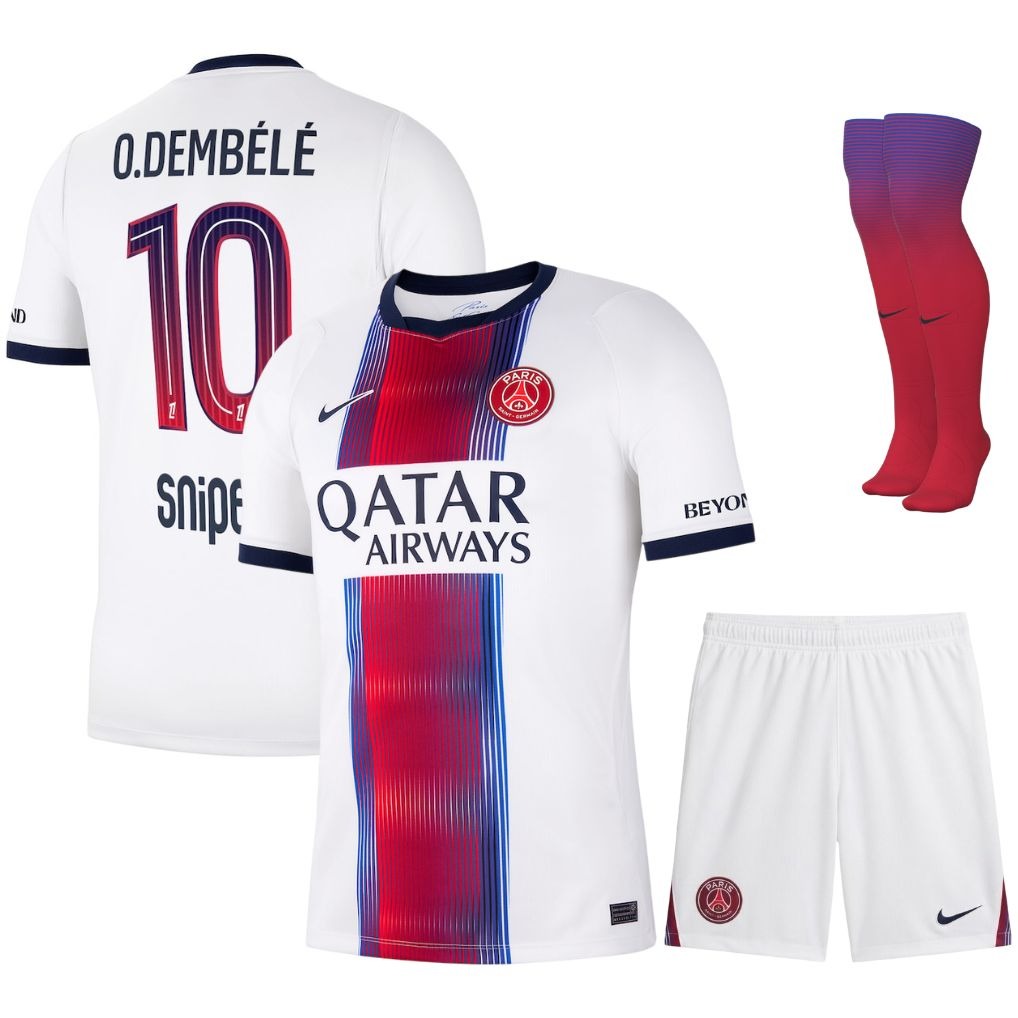 Paris Saint-Germain Auswärtstrikot-Set Kinder 2026/27 – Dembélé – Weiß
