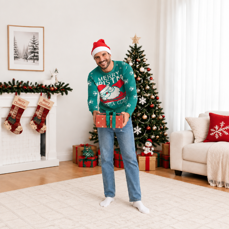 Weihnachtspullover im Familienlook – Fröhlicher Weihnachtsmann