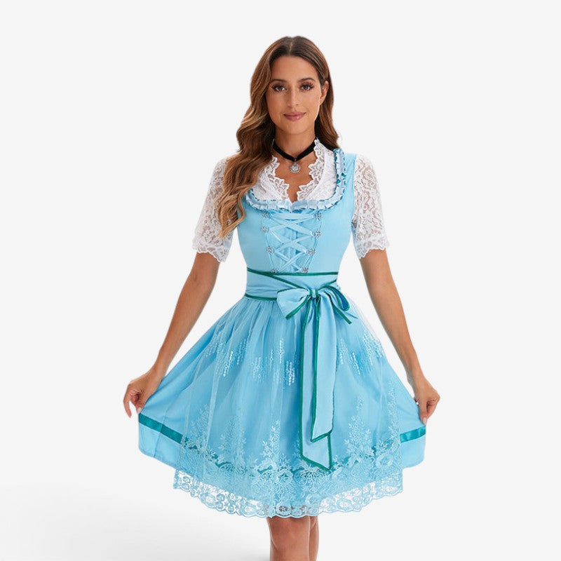 Dirndlkleid für Damen in kurzer Ausführung mit Spitzen-Schürze