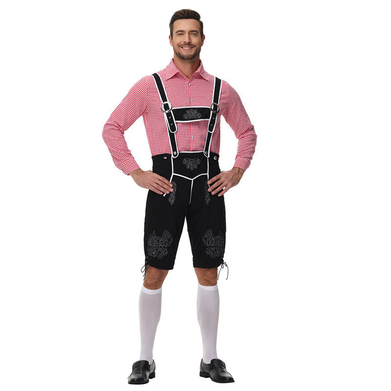Trachtenlederhose für Herren mit Hosenträgern und Stickereien