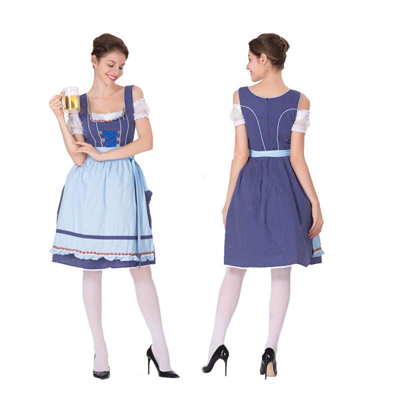Traditionel dirndl til kvinder med prikket overdel og flæseforklæde