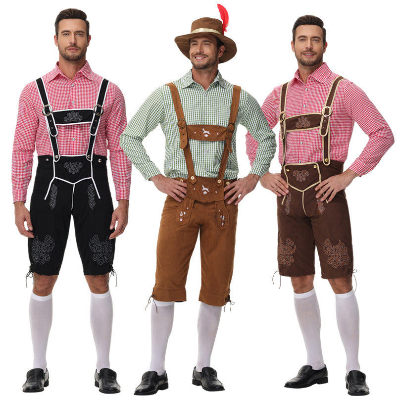 Trachtenlederhose für Herren mit Hosenträgern und Stickereien