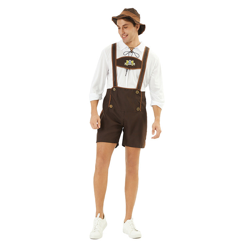 Kurze Trachtenlederhose für Herren mit besticktem Brustlatz