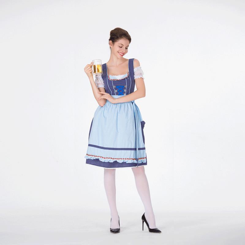 Traditionel dirndl til kvinder med prikket overdel og flæseforklæde