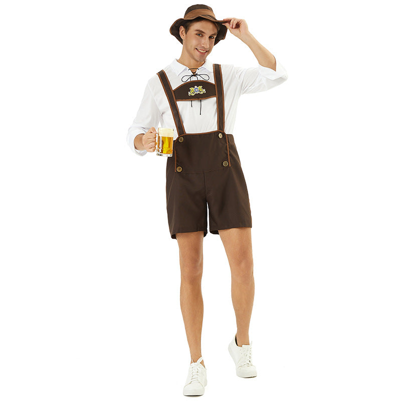 Kurze Trachtenlederhose für Herren mit besticktem Brustlatz