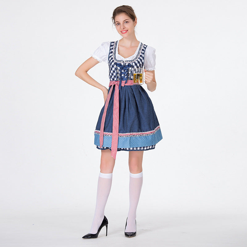 Dirndl für Damen mit Karomuster und Schürze