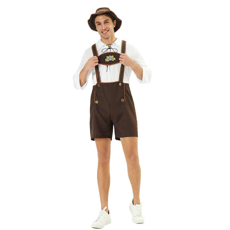 Kurze Trachtenlederhose für Herren mit besticktem Brustlatz