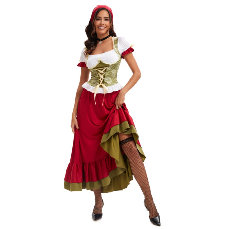 Dirndlkleid für Damen in kurzer Ausführung mit Spitzen-Schürze