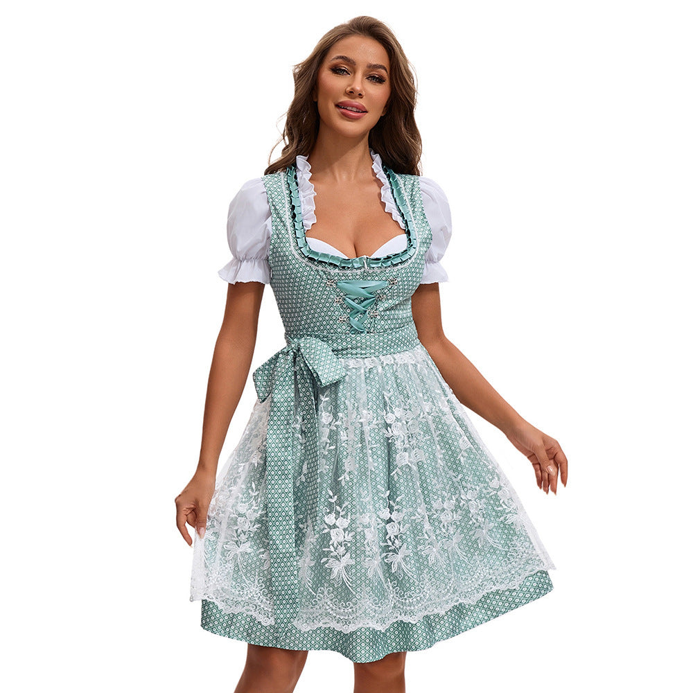 Dirndlkleid für Damen mit Herzausschnitt und Spitzen-Schürze