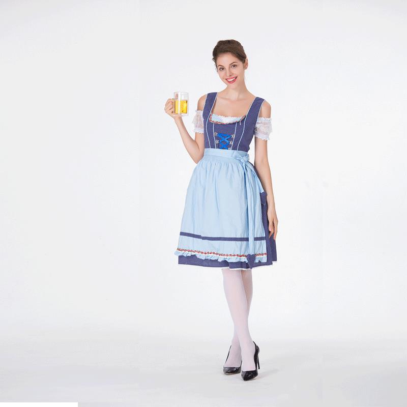 Traditionel dirndl til kvinder med prikket overdel og flæseforklæde