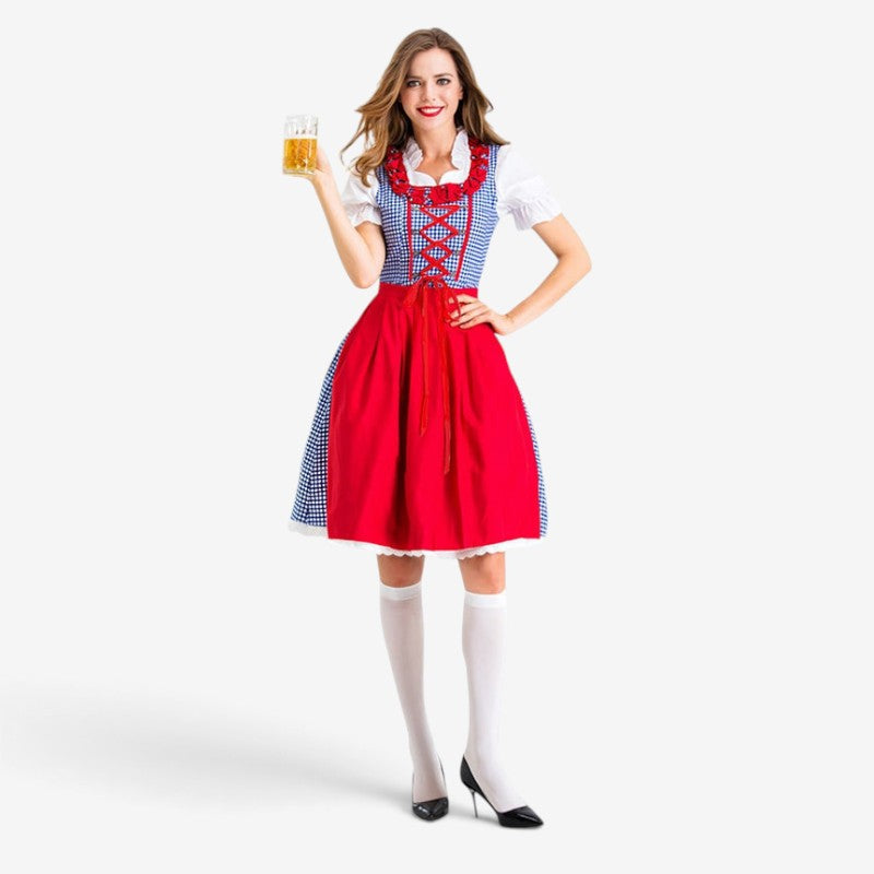 Dirndl für Damen mit Karomuster und Schürze