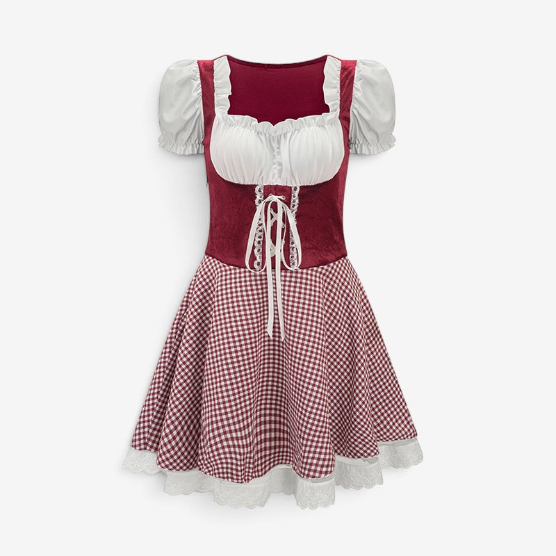 Mini-dirndl til kvinder med pufærmer og snørelukning