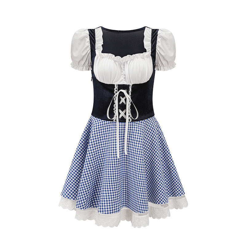 Mini-dirndl til kvinder med pufærmer og snørelukning
