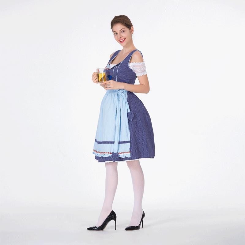 Traditionel dirndl til kvinder med prikket overdel og flæseforklæde