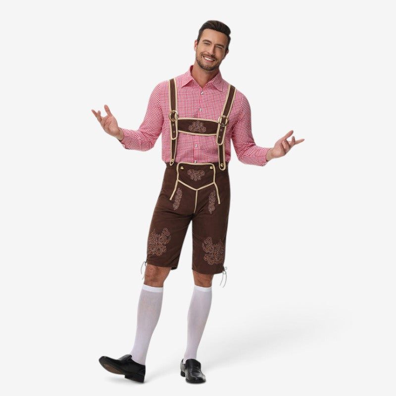 Trachtenlederhose für Herren mit Hosenträgern und Stickereien
