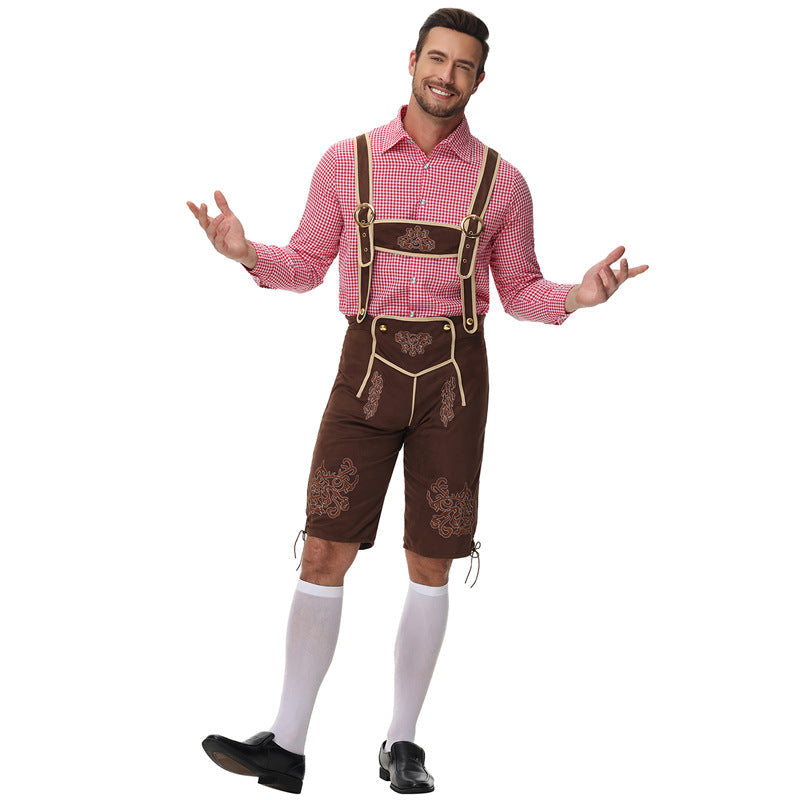 Trachtenlederhose für Herren mit Hosenträgern und Stickereien