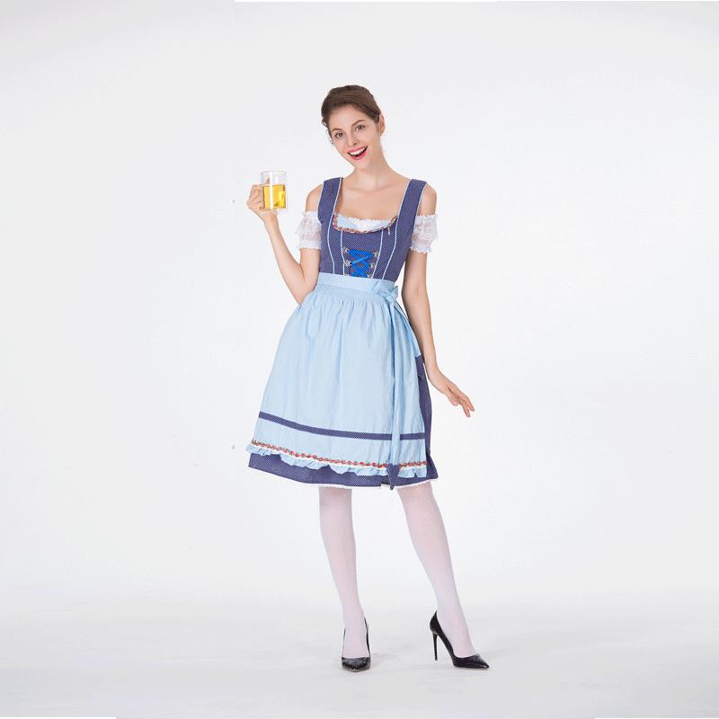 Traditionel dirndl til kvinder med prikket overdel og flæseforklæde