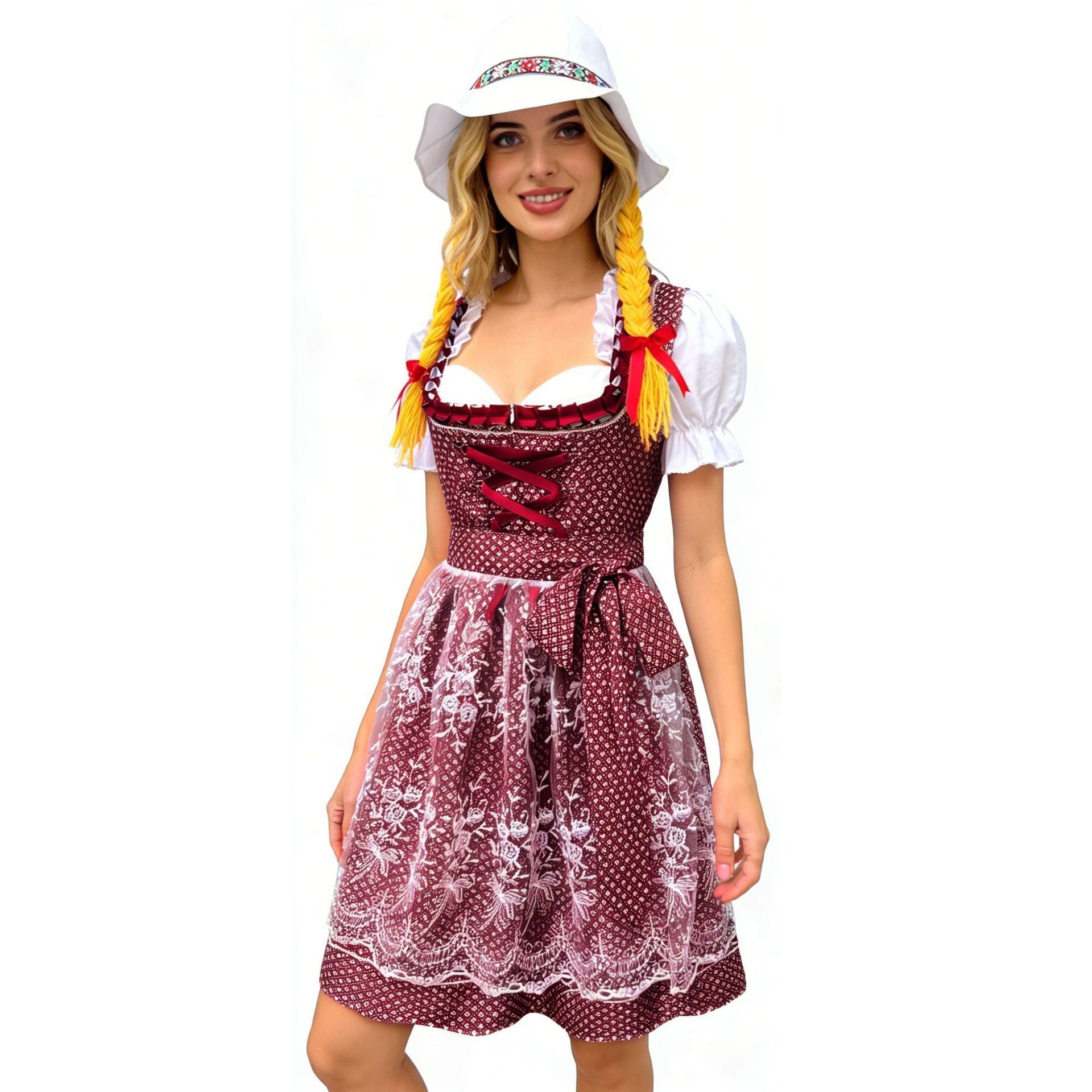 Dirndlkleid für Damen mit Herzausschnitt und Spitzen-Schürze