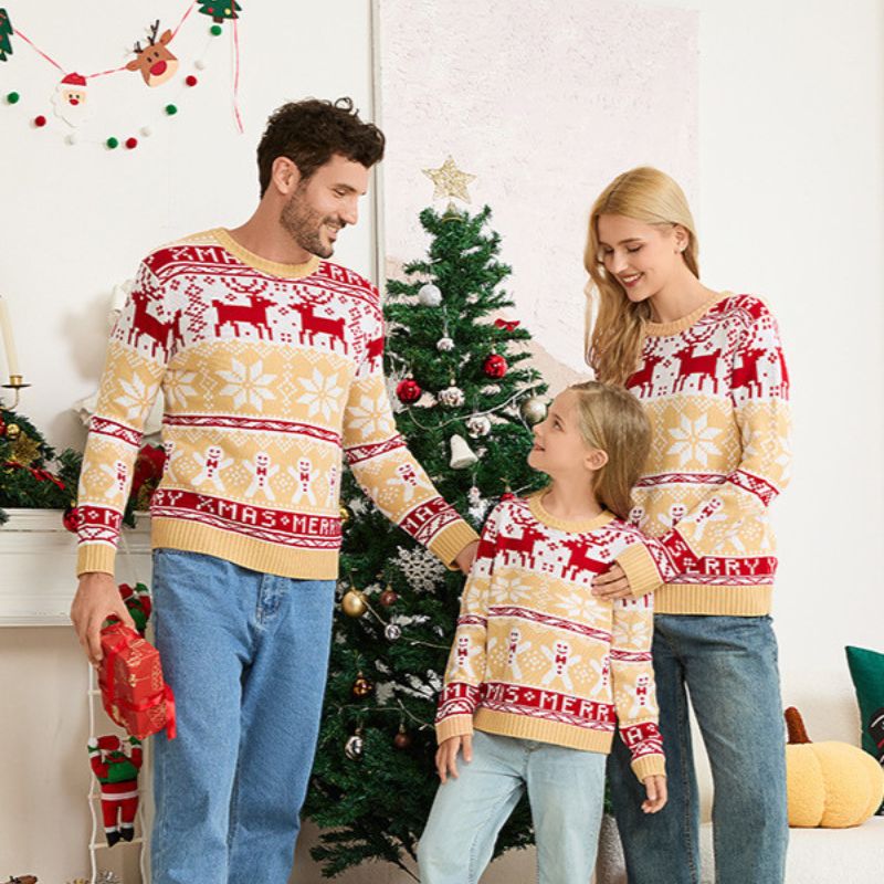 Kersttrui in familiestijl - Sneeuwvlokken en rendieren