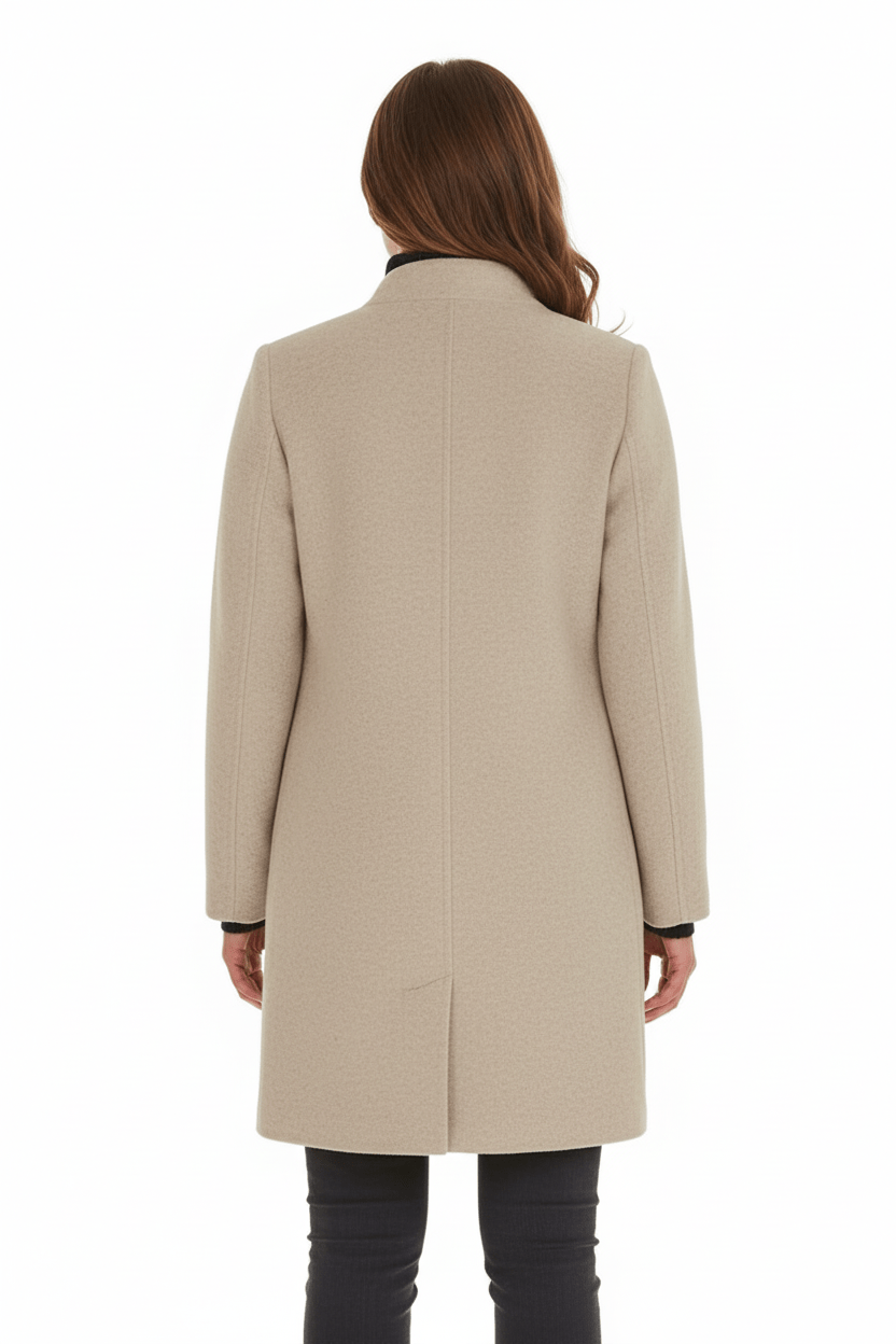 Damen Langer Mantel | Stehkragenjacke mit taillierter Passform und Knopfleiste