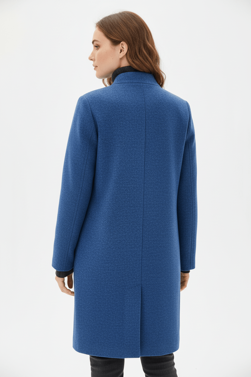 Damen Langer Mantel | Stehkragenjacke mit taillierter Passform und Knopfleiste
