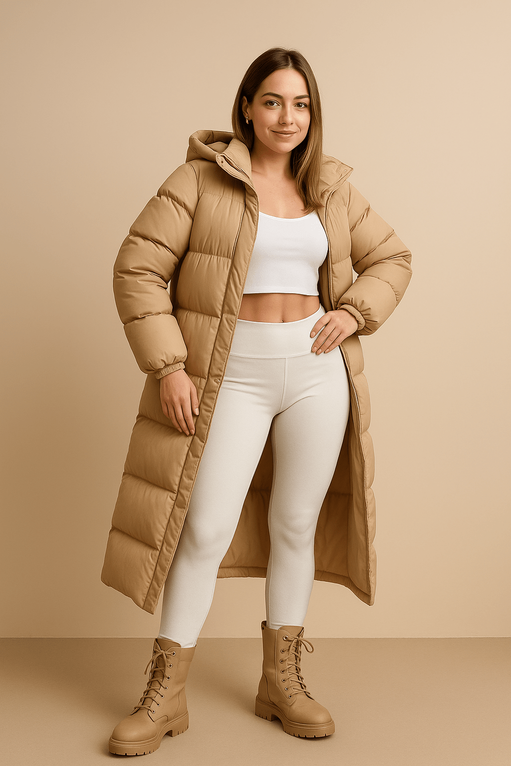 Damen Stepp Oversized Daunenjacke mit Kapuze