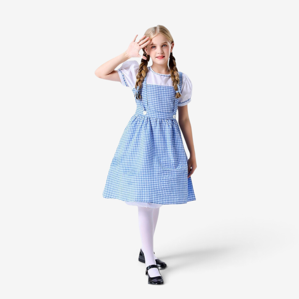 Traditional dress for women with a checked pattern and buttons