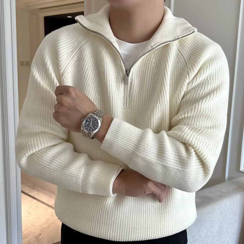 Herren Viertel-Reißverschluss Pullover mit Streifendetail