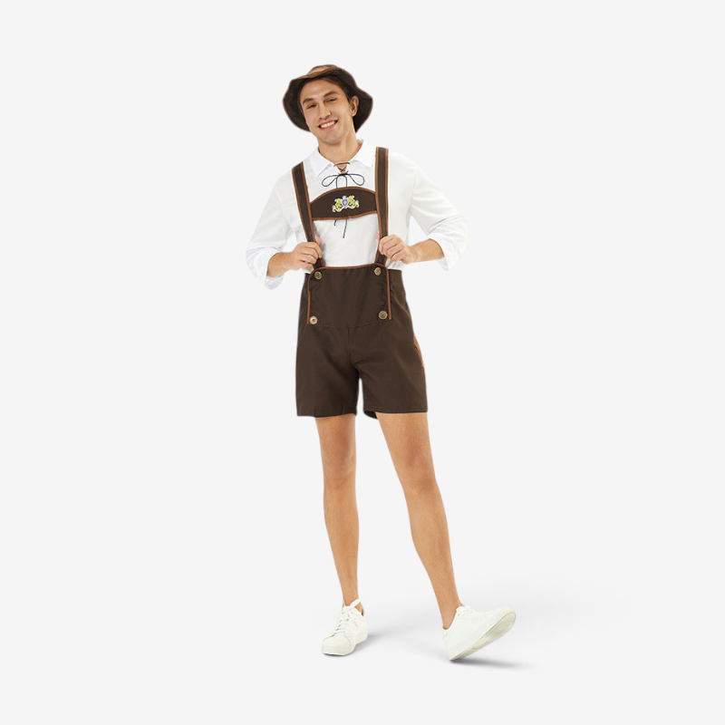 Kurze Trachtenlederhose für Herren mit besticktem Brustlatz