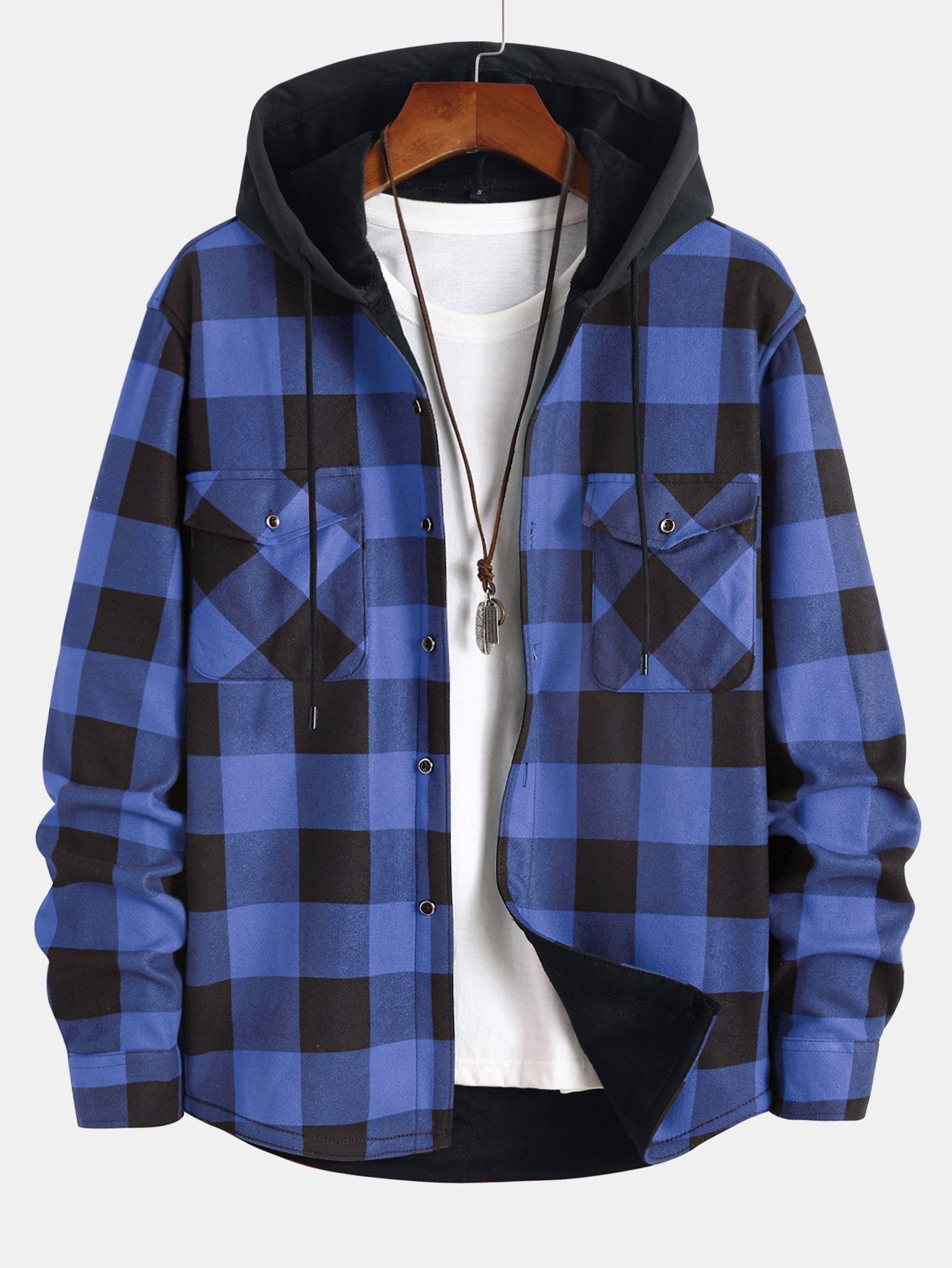 Herren Flanellhemd mit Kapuze – Fleece-Futter Karoshemd
