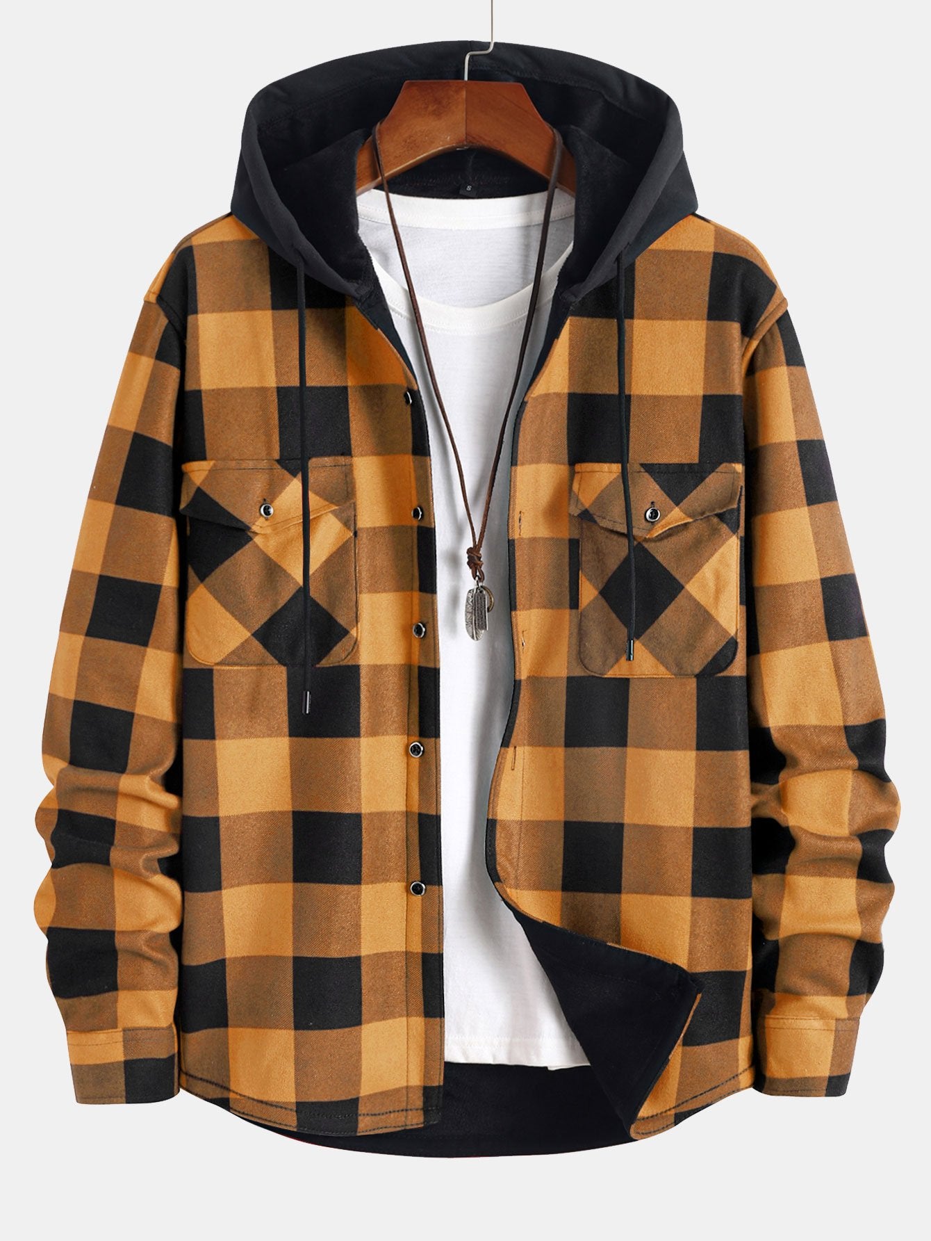 Herren Flanellhemd mit Kapuze – Fleece-Futter Karoshemd