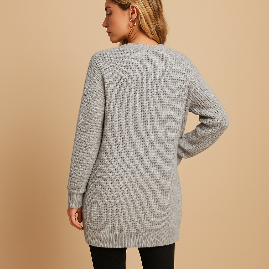 Damen langer V-Ausschnitt Cardigan mit Taschen – Müheloser Stil und Komfort