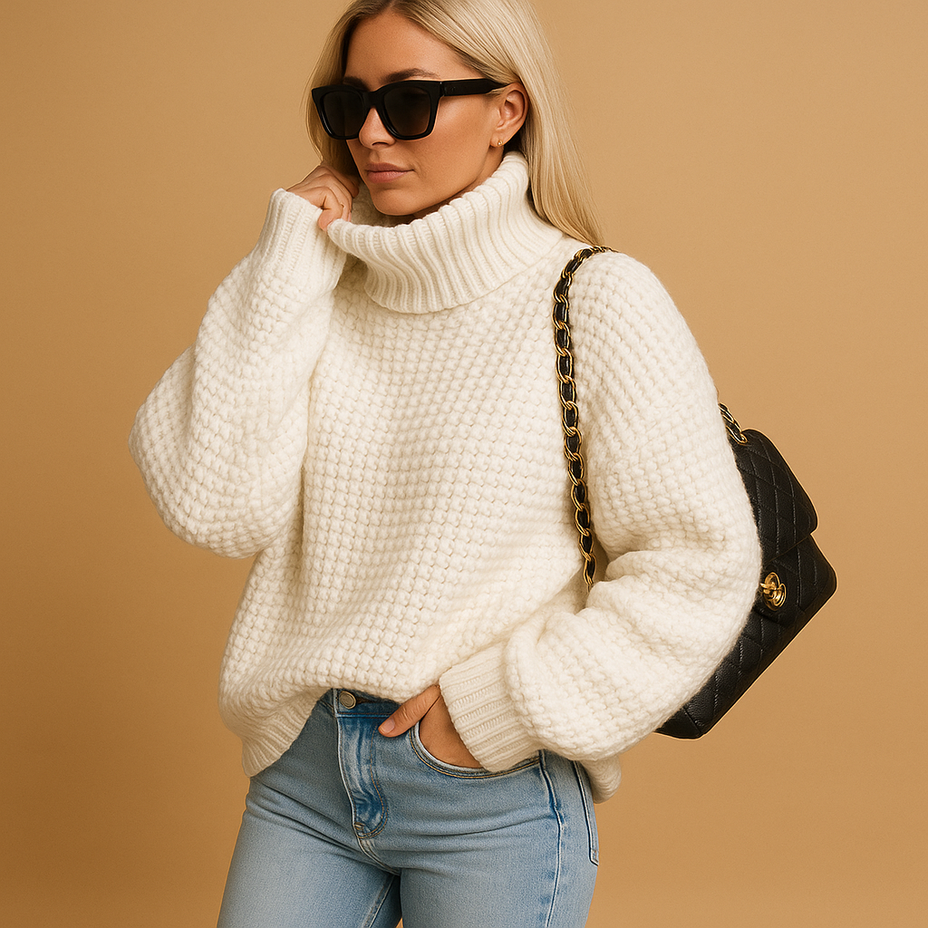 Damen Wollpullover | Warmer Strickpullover mit grober Textur