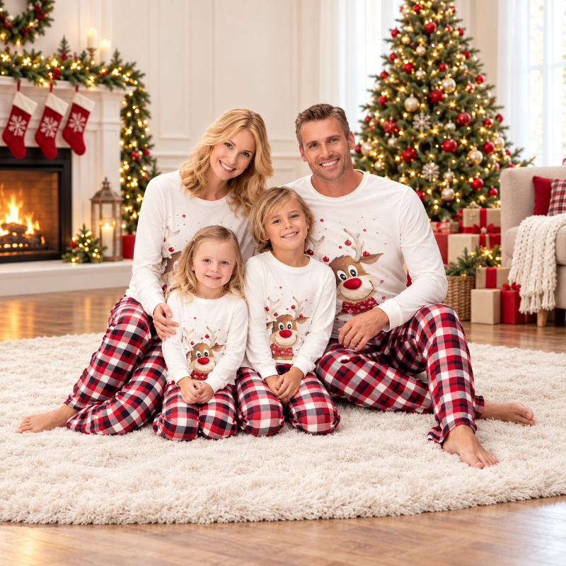 Weihnachtspyjama im Familienlook – Rentiermotiv