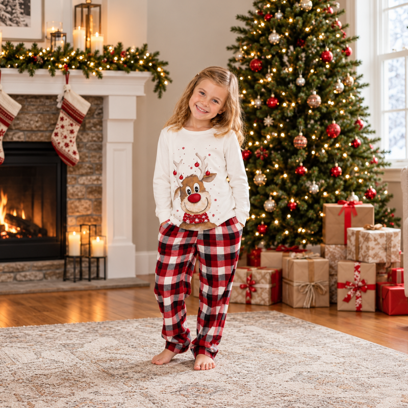 Weihnachtspyjama im Familienlook – Rentiermotiv