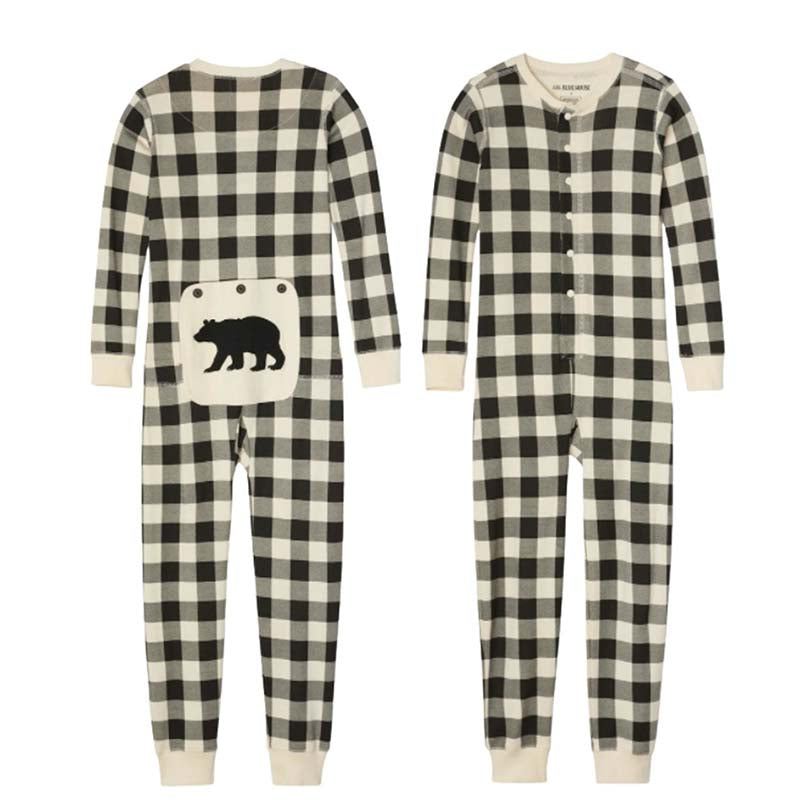 Jule-onesie i familiestil - creme-sort ternet mønster