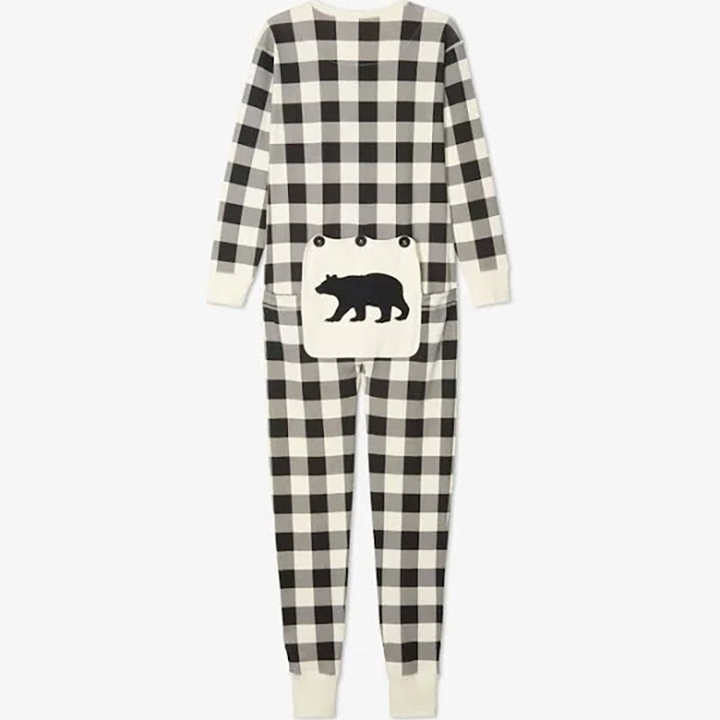 Jule-onesie i familiestil - creme-sort ternet mønster