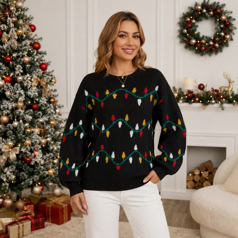Weihnachtspullover – Bunte Lichterkette