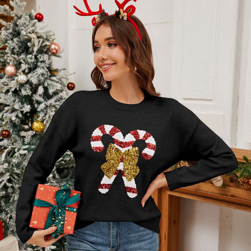 Weihnachtspullover – Weihnachtliches Schleifenmotiv mit Pailletten
