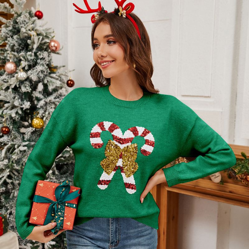 Weihnachtspullover – Weihnachtliches Schleifenmotiv mit Pailletten