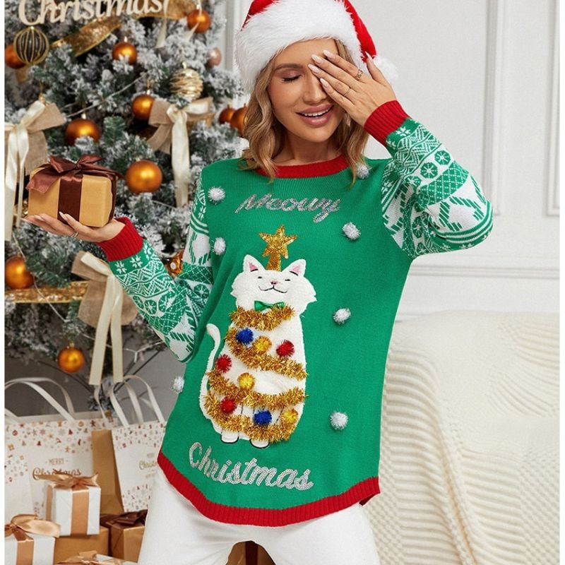 Weihnachtspullover – Katzenmotiv