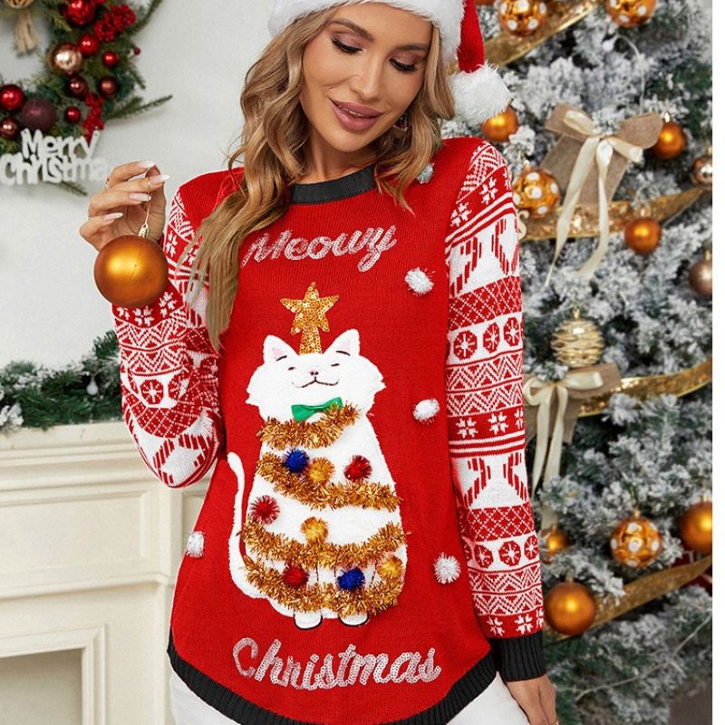 Weihnachtspullover – Katzenmotiv