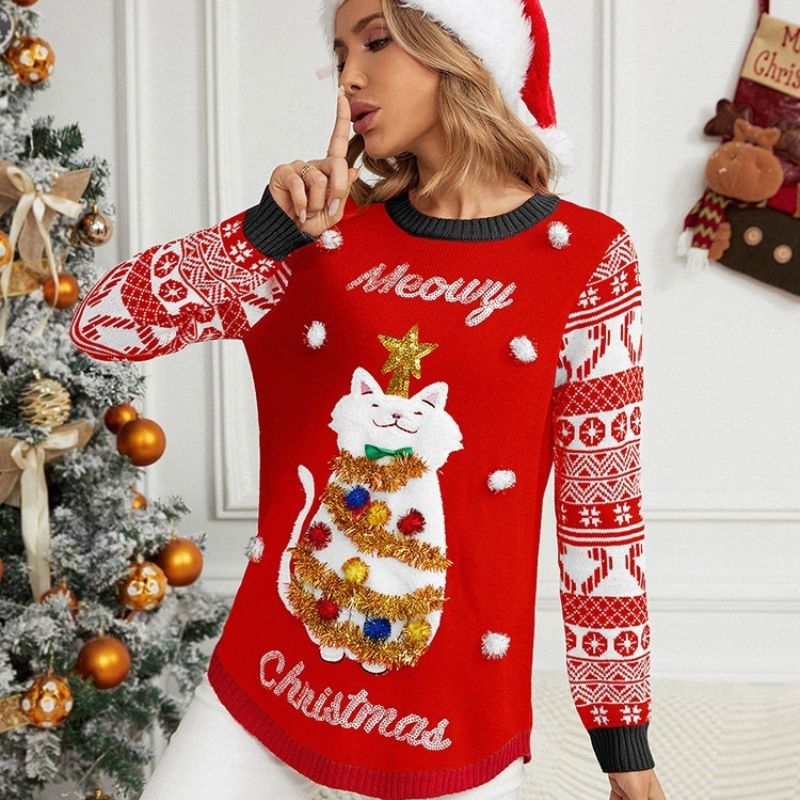 Weihnachtspullover – Katzenmotiv