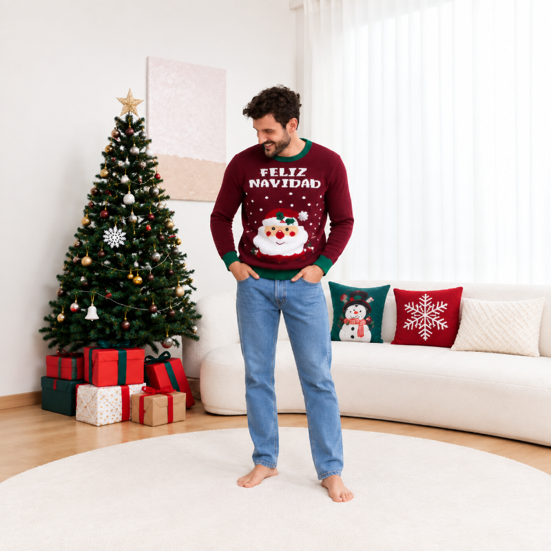 Kersttrui in familiestijl - Kerstman met kerstgroet