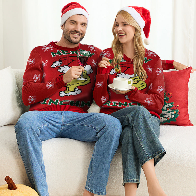 Weihnachtspullover – Grinch-Motiv mit Rundhalsausschnitt