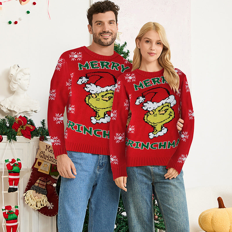 Weihnachtspullover – Grinch-Motiv mit Rundhalsausschnitt