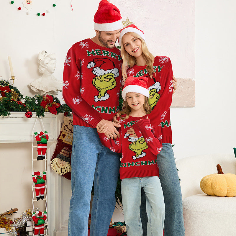 Weihnachtspullover – Grinch-Motiv mit Rundhalsausschnitt